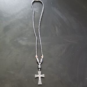 Black Beaded Cross Necklace